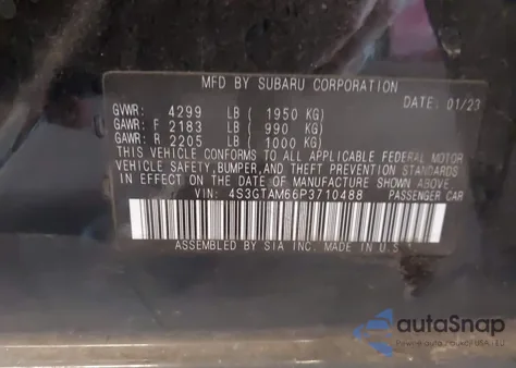 2023 Subaru Impreza Sport 5-Door из США, поврежденный, VIN 4S3GTAM66P3710488